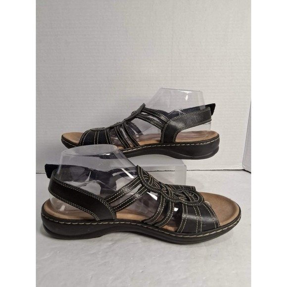 Clarks Collection Womens Black Leather Strappy Comfort Sandals Size 9.5 - Picture 2 of 7